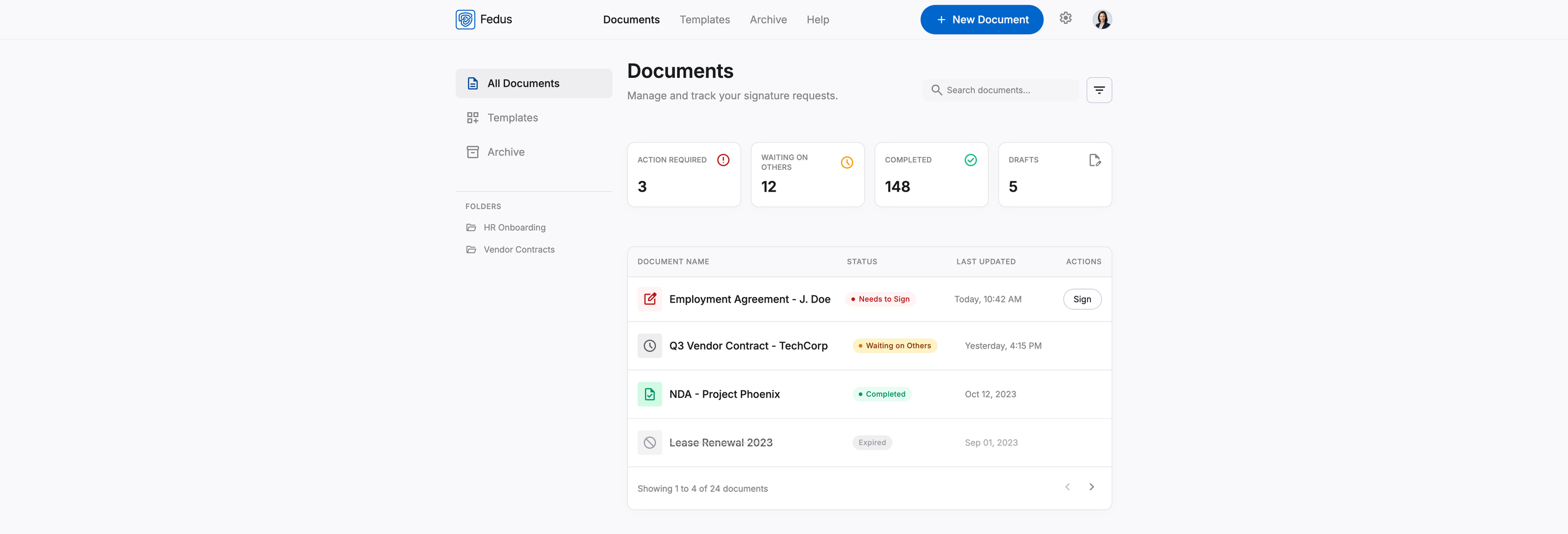 Fedus document dashboard preview